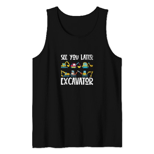 Excavator Fun Digger Funny Construction Work Vehicle Tank Tops