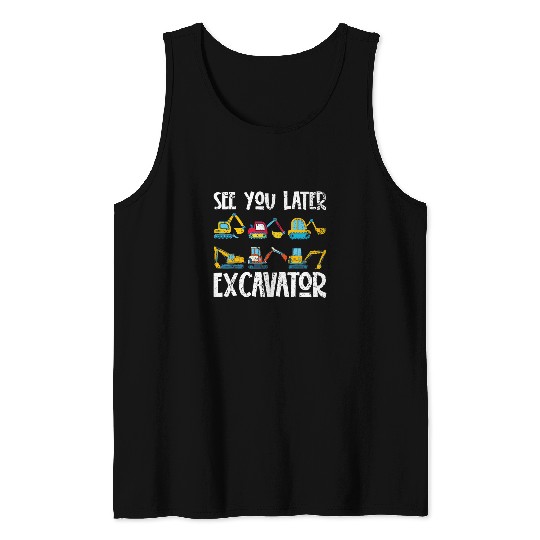 Excavator Fun Digger Funny Construction Work Vehicle Tank Tops