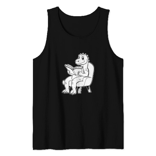 Book Fun Dino Library Novel Literature Writer Bookworm Tank Tops