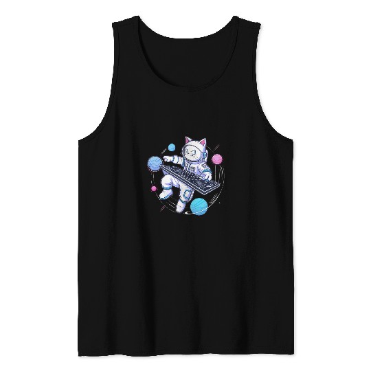 Astronaut Job outer dj electronic beats of house funny space cat Tank Tops