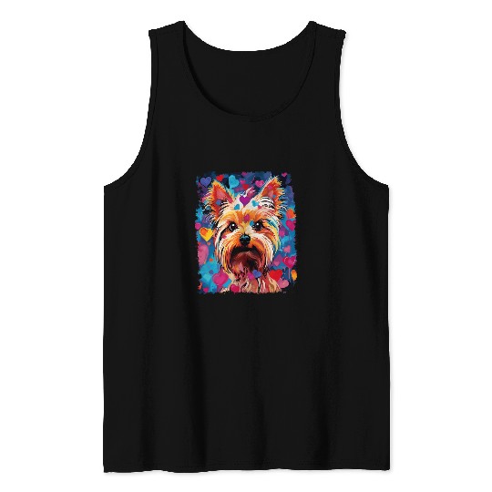 Yorkshire Pet Dog Yorkshire Terrier Pink Blue Orange Tank Tops
