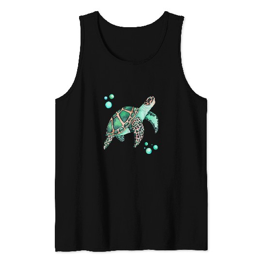 Turtle Pet Big Sea Turtle Watercolor Drawing Art Tank Tops