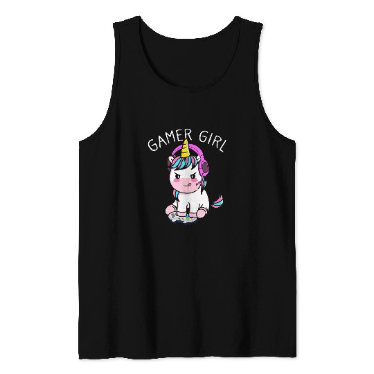 Unicorn Pet Gamer Girl Video Game Video Gaming Headset Gamer Tank Tops