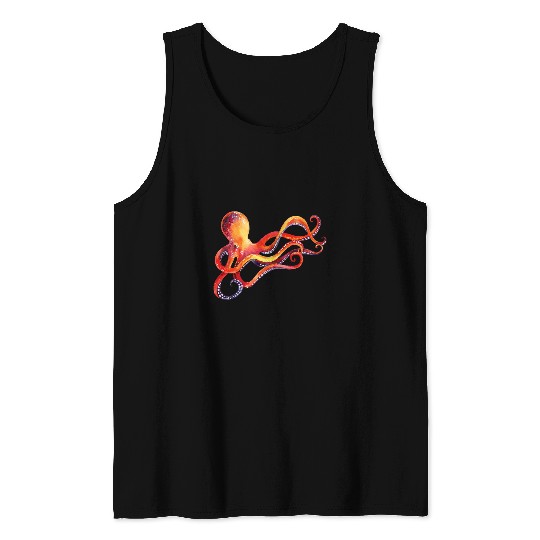 Octopus Pet Red Octopus Squid Detailed Graphic Design Tank Tops