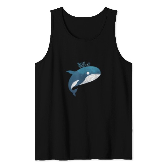 Whale Pet Blue Animal Whale Tree Anime Manga Original Modern Design Tank Tops