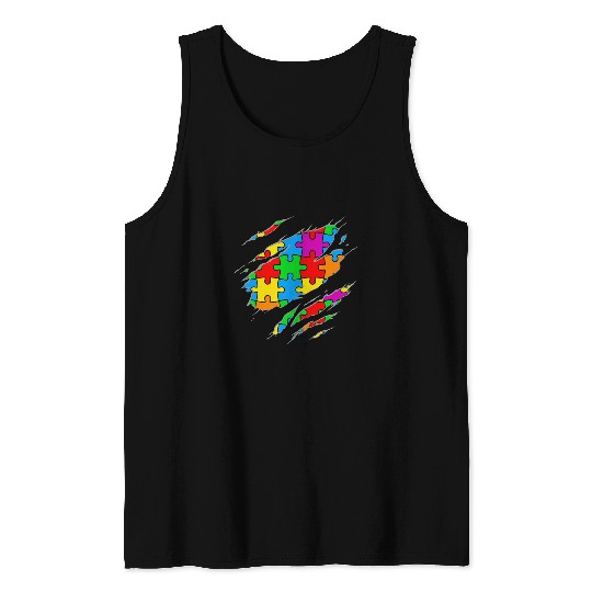 Autism Puzzle  Kids Puzzle Sayings Graphic Plus Size Tank Tops