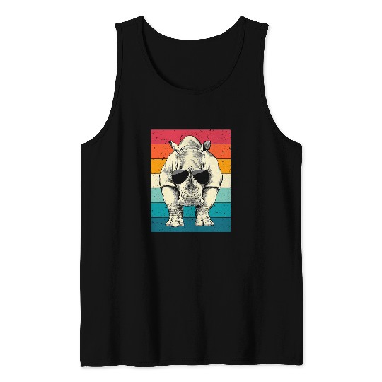 Rhino Pet Retro vintages Rhinoceros with Sunglasses Wild Animal Lovers Tank Tops