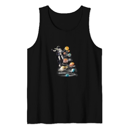 Astronaut Job Space Christmas Tree Solar system planets Design Tank Tops