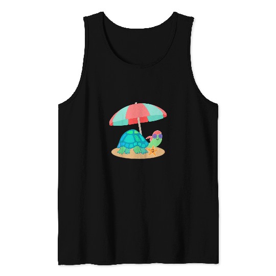 Turtle Pet Kids Vacation Themed Turtle with Starfish Tank Tops