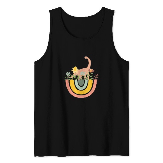 Dinosaur Pet Brontosaurus Dino Rainbow Boho Bohemian Flowers Floral Tank Tops