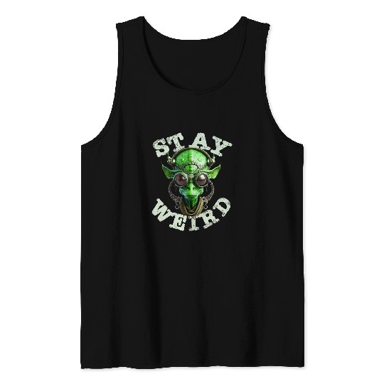 Aliens UFO Head Trippy Stay Weird Techno Rave EDM Music Festival Tank Tops