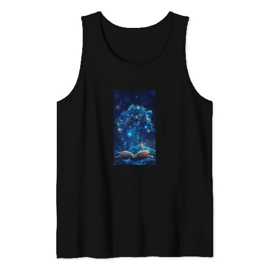 Book Fun Open Night sky Tree of life Glowing lights Tank Tops