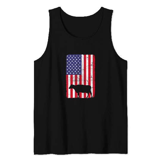 Cow Pet vintages Cow American Flag 4th of July USA for Men Women Kids Tank Tops