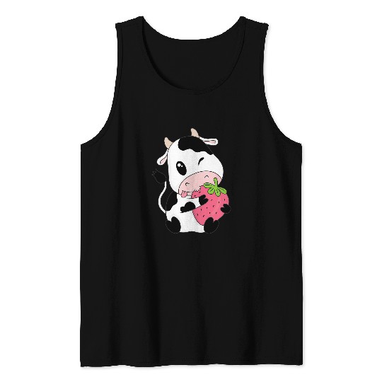 Cow Pet Cute Strawberry Cow Print Kawaii Aesthetic Animal Tank Tops