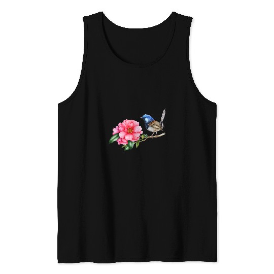 Llama Pet FairyWren Bird Pink Camellia Flower Birding Bird Watcher Tank Tops