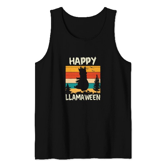 Llama Pet Happy Llamaween Llama Witch Retro Halloween Alpaca Animal Tank Tops