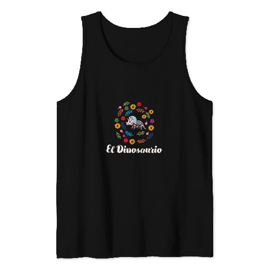 Dinosaur Pet Skull Die De Los Muertos Colorful Triceratops Dinosaur Sugar Tank Tops