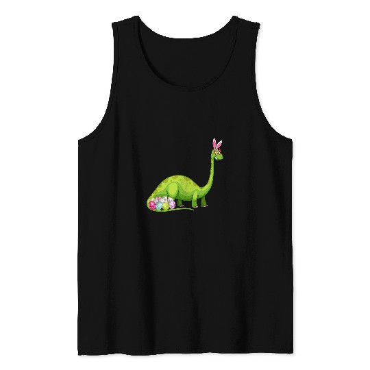 Dinosaur Pet Brontosaurus Bunny Ears Egg Easter Day Dinosaur Dino Tank Tops
