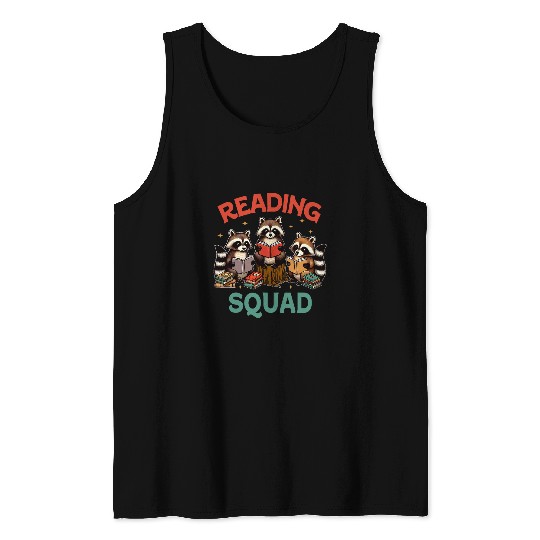 Book Fun Racoon Reading Teacher Life Reading Squad Tank Tops