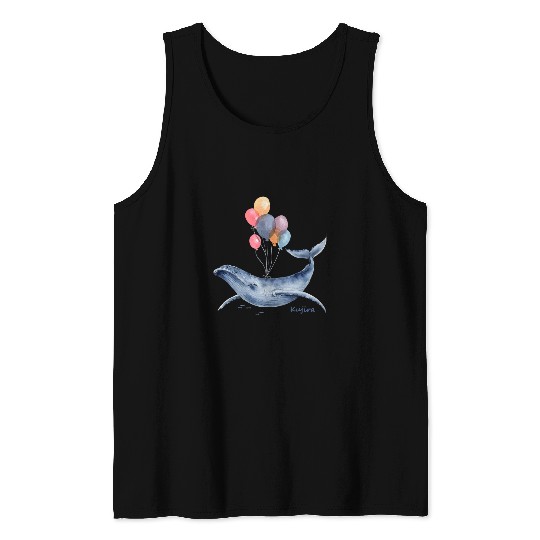Whale Pet Creatures Balloon Illustration Beautiful Cute Watercolor Hand Painted Sty Tank Tops