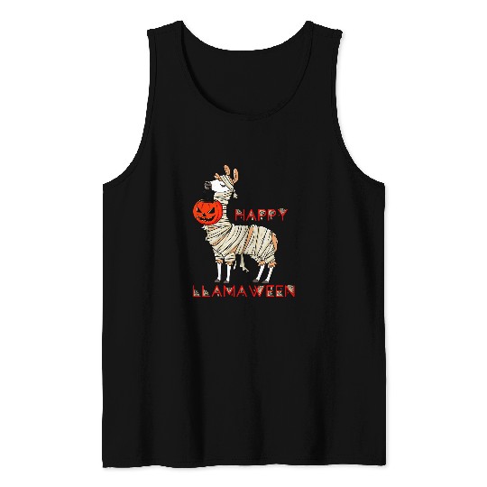 Llama Pet Happy Llamaween Funny Halloween Llama Mummy Alpaca Pumpkin Tank Tops