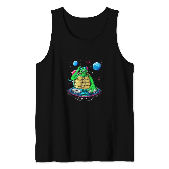 Turtle Pet Kids Turtle In Space Party Animals Kids DJ Tank Tops