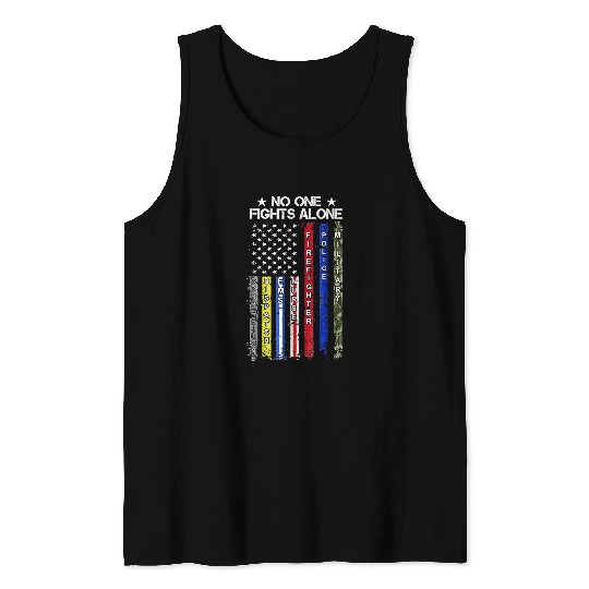 nurses Job nursesry No One Fights Alone USA Flag Thin Line Military Police nurses 50 Tank Tops
