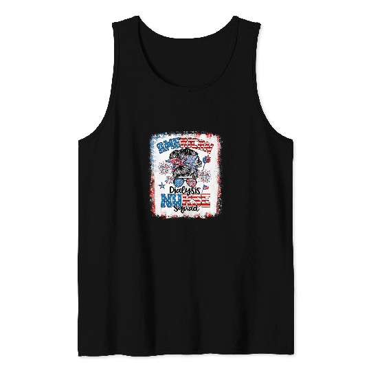 nurses Job American Dialysis nurses Squad Messy Bun Women 4th Of July Tank Tops