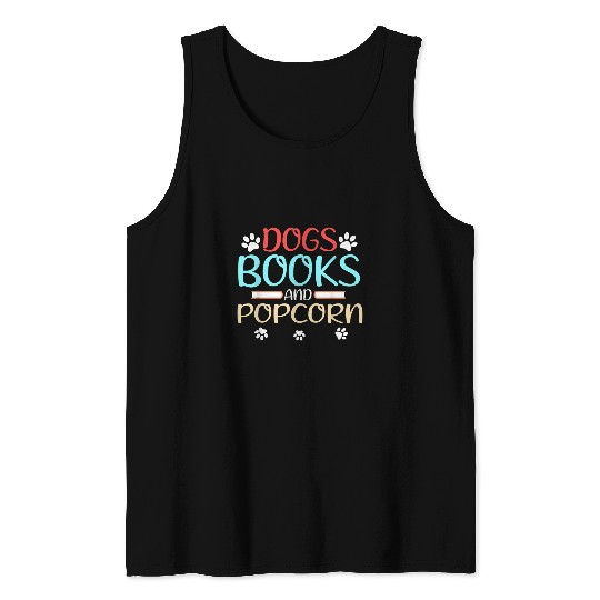 Book Fun Dogs Books and Popcorn 1 Tank Tops