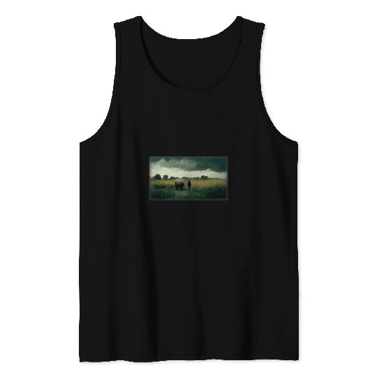 Rhino Pet Rhinoceros And Women Walking On Flower Field Tank Tops