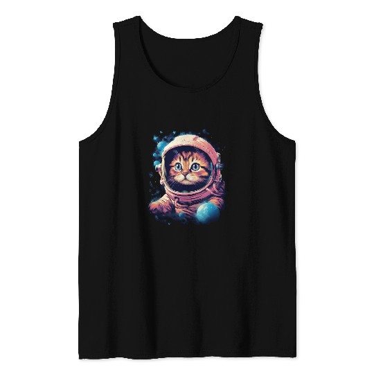 Astronaut Job Space Cat Astronaut Funny Astrocat Graphic Tank Tops
