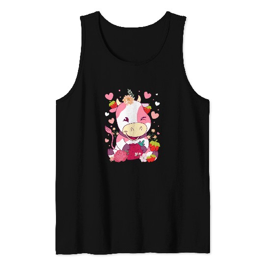 Cow Pet Cute Strawberry Cow Eating Strawberry Strawberry Tank Tops