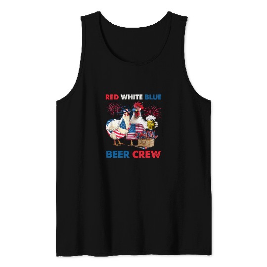 Chicken Pet 4th Of July Red White Blue Beer Crew Chicken USA Flag Tank Tops