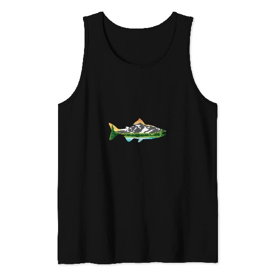 Fishing Fun Artistic Trout Nature Outdoor Fish Fishing Graphic Tank Tops