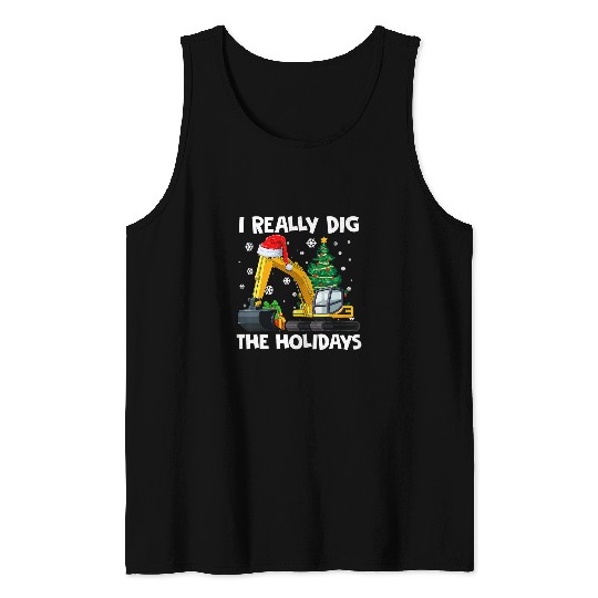 Excavator Fun Kids I Really Dig The Holidays Excavator Cute Kids xmass Pajama Tank Tops