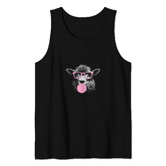 Sheep Pet Face Eating Gum And Makes A Bubble Tee Cute Sheep 08 Tank Tops