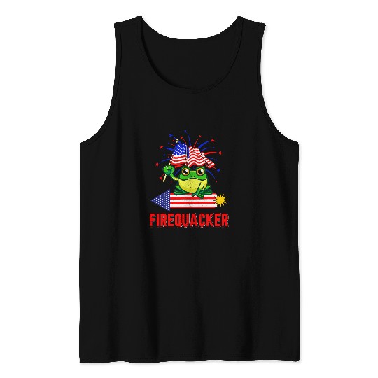 Frog Pet Funny Fourth of July USA Firequacker Tank Tops