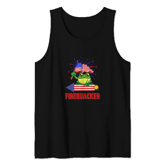 Frog Pet Funny Fourth of July USA Firequacker Tank Tops