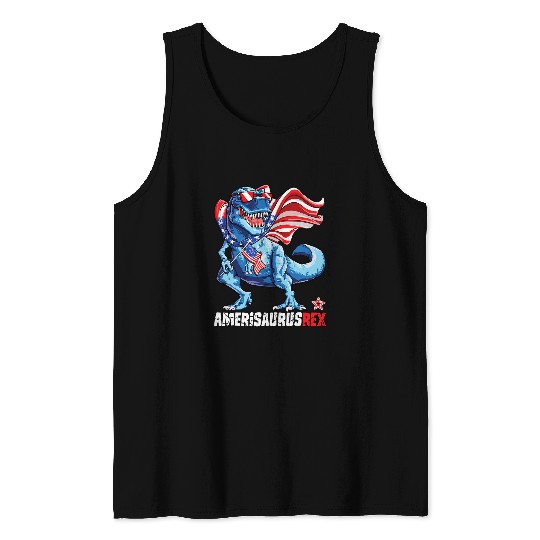 Dinosaur Pet 4th Of July Men Amerisaurus T rexs American Flag 8 Tank Tops