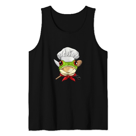 Frog Pet Chef Pond Frog Amphibian Animal Cooking Lover 038 Tank Tops