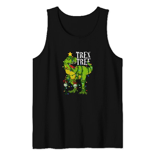 Dinosaur Pet Tree rexs With Christmas Balls And Lighting Tank Tops