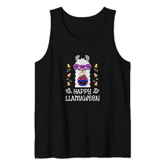 Llama Pet LGBTQ Fall Halloween Bisexual Pride Llama Happy Llamaween Tank Tops