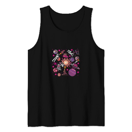 Astronaut Job Space Doodle Universe Planet Astronomy Doodling Tank Tops