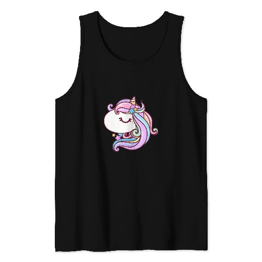 Unicorn Pet Stars Pastel Rainbow Kawaii Unicorn Face Kids Tank Tops