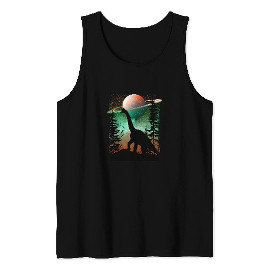 Dinosaur Pet Brontosaurus Dinosaur SciFi Galaxy Star Night Nature Tank Tops