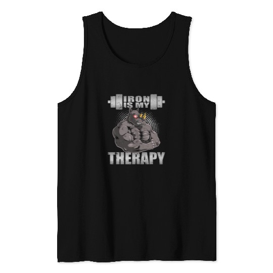 Rhino Pet Rhinoceros Rhino Powerlifter Workout Gym Iron Is My Therapy Tank Tops