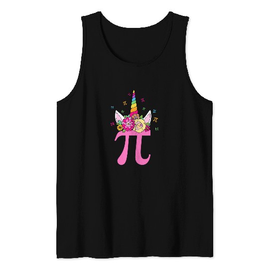 Unicorn Pet Face Pi Day Kids Girls Women Math Geek Tank Tops