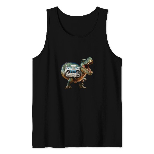 Dinosaur Pet TRex Dino Hip Hop Boombox Oldschool Music vintages 80s Music Tank Tops