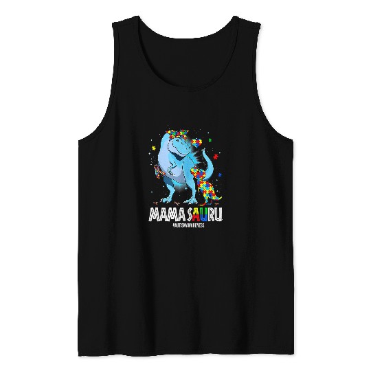 Autism Puzzle Dino Mamasaurus rexs Autism Awareness Autistic Mothers Day Tank Tops