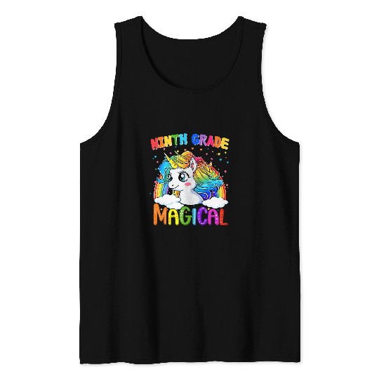 Unicorn Pet Ninth Grade Magical Unicorn Rainbow Back To School Girl Tank Tops